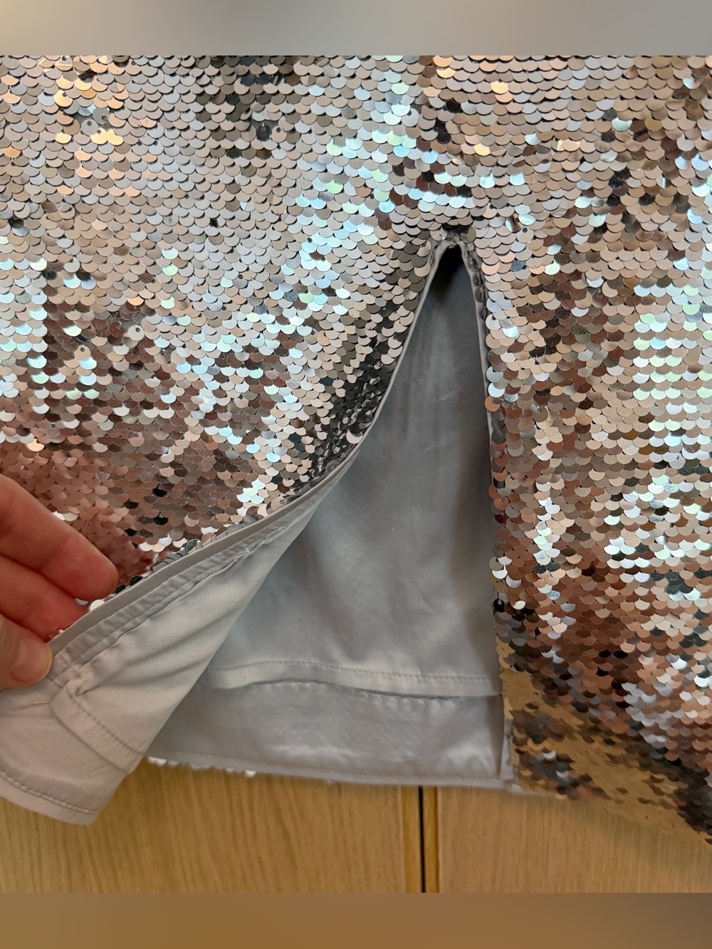 Ganni Silver Sequin Midi Skirt with Front Slit - Picture 6 of 8